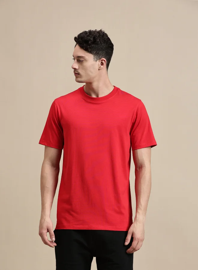 ECOLORE Men Red Crew Neck Slim Fit T-Shirt