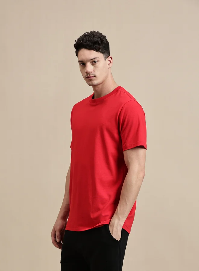 ECOLORE Men Red Crew Neck Slim Fit T-Shirt