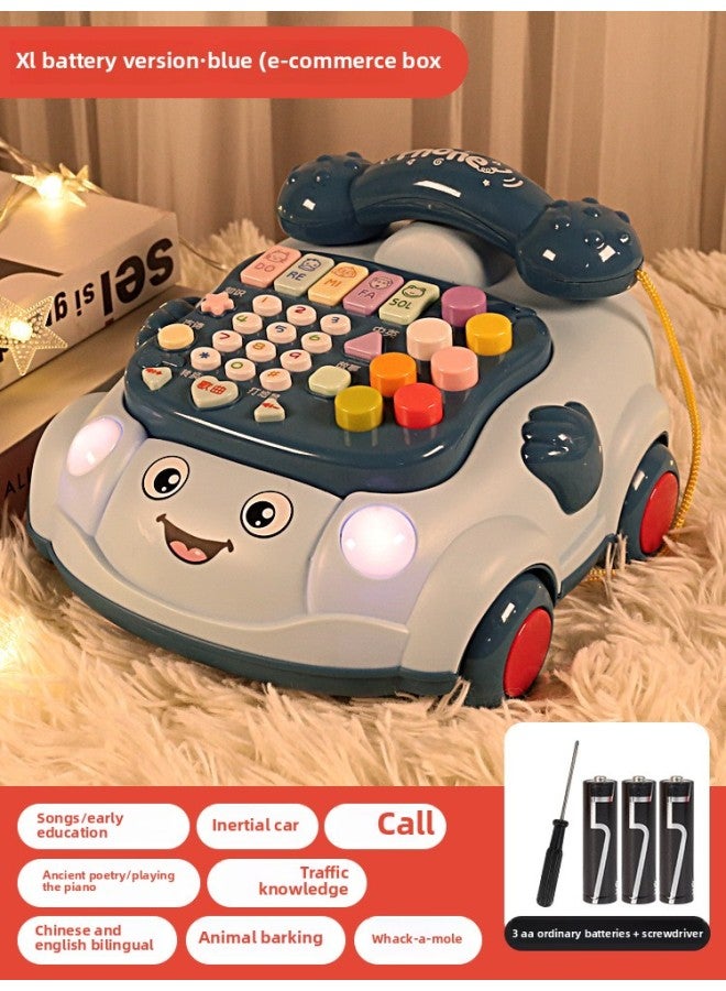 Children's Telephone Toys Baby Music Mobile Phone Simulation Landline Baby Puzzle Early Education Boys 0-1 Years Old 2 Girls-Color:【Upgrade Plus Battery Edition】 Multi-function Telephone-Blue (Recommended For Gifts) - Image 1