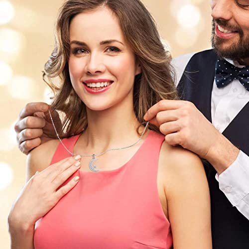 Gemschest 925 Sterling Silver Moon Necklace Cubic Zirconia Crescent Moon Star Phase Pendant Necklace Dainty Chain 18" Chain Silver Necklace for Mom Women Ladies (Crescent Moon) - Image 3