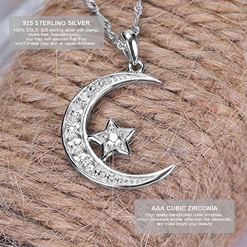 Gemschest 925 Sterling Silver Moon Necklace Cubic Zirconia Crescent Moon Star Phase Pendant Necklace Dainty Chain 18" Chain Silver Necklace for Mom Women Ladies (Crescent Moon) - Image 4