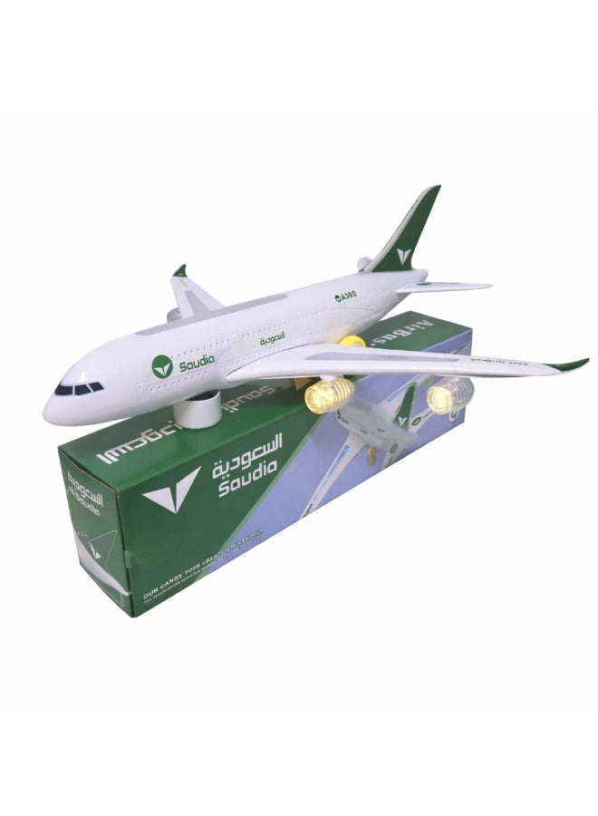 طائرة لعبة من طراز إيرباص A380 تابعة للخطوط الجوية السعودية مع مؤثرات صوتية وضوئية - نموذج طائرة - هدية لعبة طيران للأطفال -