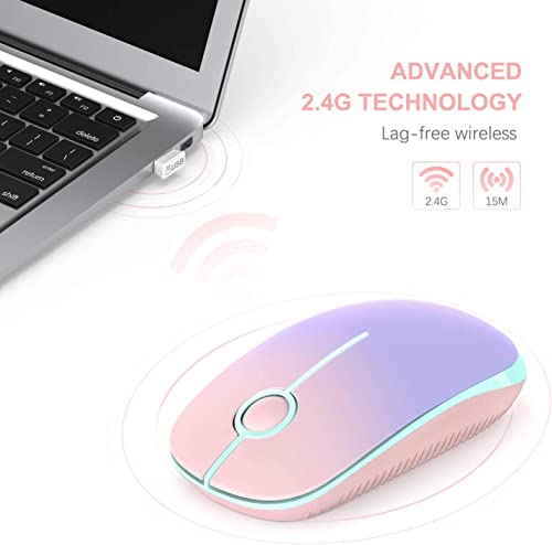 VssoPlor Wireless Mouse, 2.4G Slim Portable Computer Mice with Nano Receiver Quiet Silent Optical Laptop Mouse for Notebook, PC, Laptop, Computer-Pink to Purple - Image 2