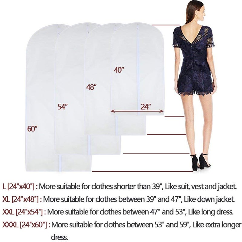 HomeClean Garment Bags for Hanging Clothes 24'' x 48'' Long Suit Dust Hanging Garment Bag White Breathable Suit Covers for Closet Full Zipper Dust Cover for Dance Dress Clothes Pack of 6 - Image 3
