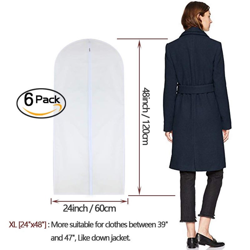 HomeClean Garment Bags for Hanging Clothes 24'' x 48'' Long Suit Dust Hanging Garment Bag White Breathable Suit Covers for Closet Full Zipper Dust Cover for Dance Dress Clothes Pack of 6 - Image 2