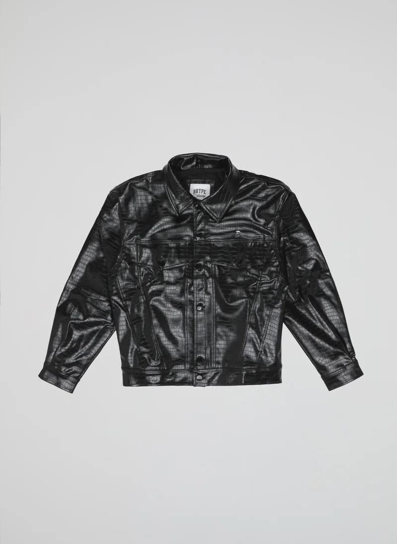 بي هايب سوسيتي B-Hype Black Croc-Effect Faux Leather Jacket