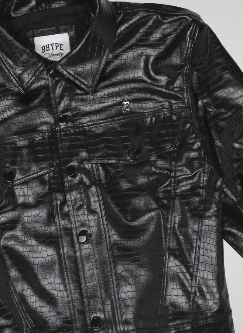 BHYPE SOCIETY  B-Hype Black Croc-Effect Faux Leather Jacket for Men | Best Price UAE