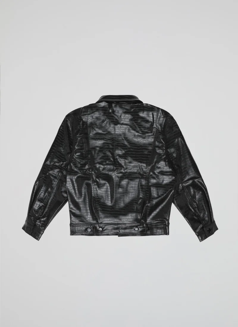 بي هايب سوسيتي B-Hype Black Croc-Effect Faux Leather Jacket