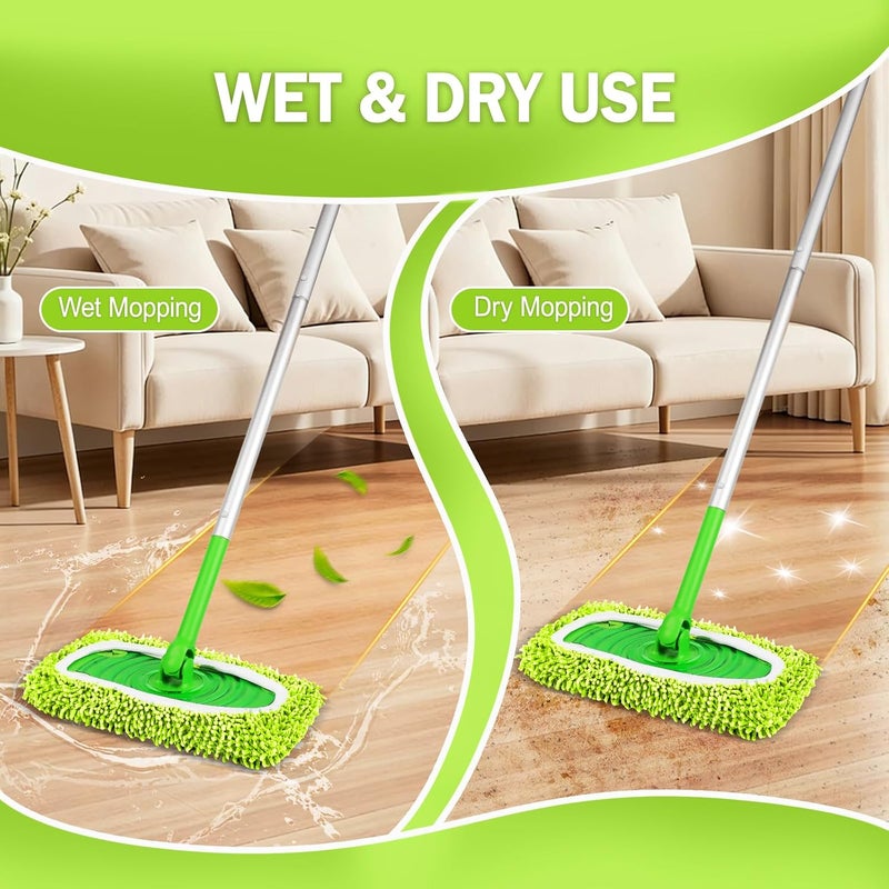 YHOVID 6 قطع من وسادات الممسحة القابلة لإعادة الاستخدام المتوافقة مع منظف Swiffer، أقمشة الكنس الجافة وأقمشة المسح الرطبة - وسادات ممسحة من الألياف الدقيقة للأرضيات الخشبية، تنظيف الأرضيات، الأرضيات الخشبية (أخضر فسفوري) - Image 5