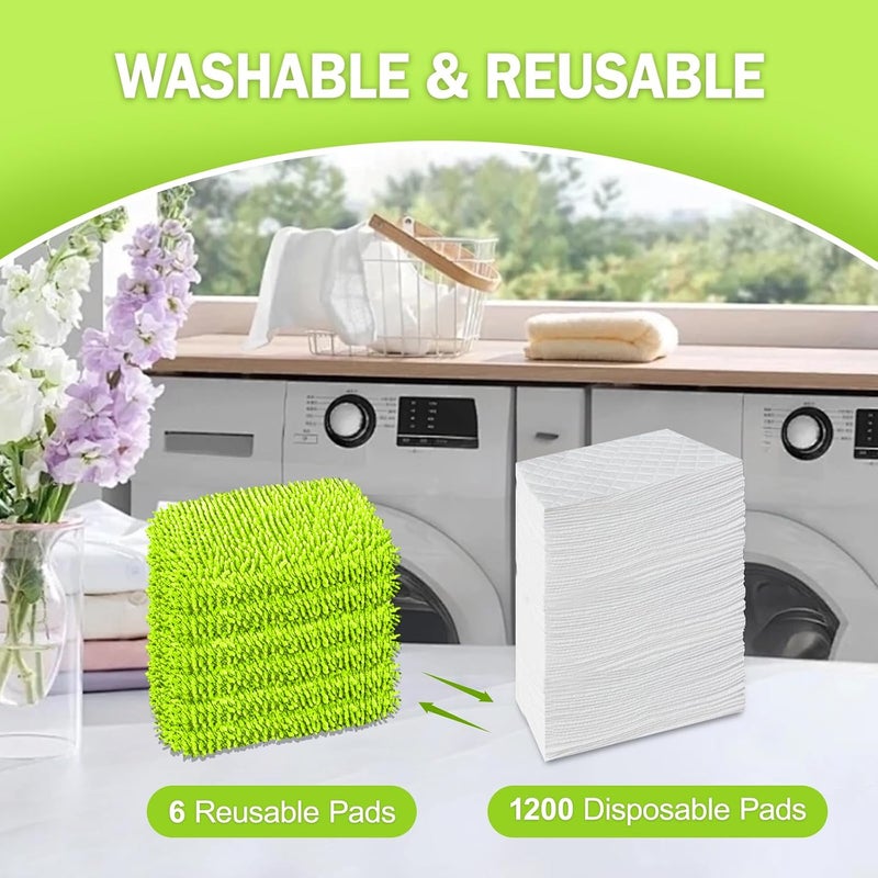 YHOVID 6 قطع من وسادات الممسحة القابلة لإعادة الاستخدام المتوافقة مع منظف Swiffer، أقمشة الكنس الجافة وأقمشة المسح الرطبة - وسادات ممسحة من الألياف الدقيقة للأرضيات الخشبية، تنظيف الأرضيات، الأرضيات الخشبية (أخضر فسفوري) - Image 4