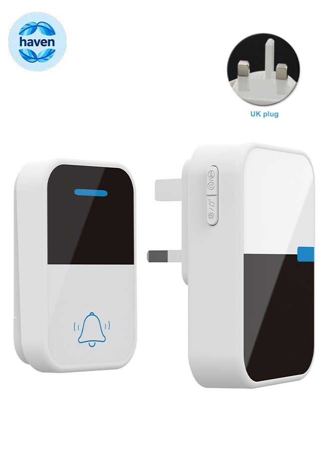 HAVEN Waterproof Wireless Doorbell with UK Plug, 200m Range, 38 Sounds and 4 Levels of Volume, Cordless Doorbell for Home, Office, Apartment, Hotel, Warehouse and Anti-Theft - Image 1
