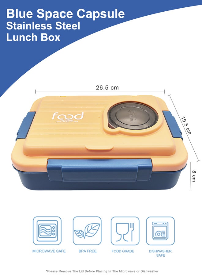Noon East Stainless Steel Lunch Box, 1100ml, Double Decker, Flowproof Lid, Portable Food Container - Blue  - Image 2