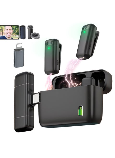 ميكروفون لاسلكى للهواتف المحمولة من النوع C، حافظة شحن USB-C iPhone 15، ميكروفون صغير لإلغاء الضوضاء، ميكروفون بمشبك لتسجيل الفيديو، بث الغناء