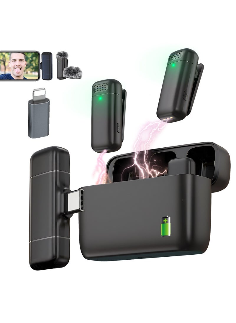 LUCKIER - Wireless lavalier microphone for Type-C mobile phones, USB-C iPhone 15 charging case, noise-cancelling mini lavalier microphone, clip-on microphone for video recording, streaming singing - Image 1
