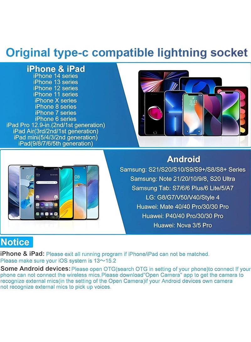 LUCKIER Wireless lavalier microphone for Type-C mobile phones, USB-C iPhone 15 charging case, noise-cancelling mini lavalier microphone, clip-on microphone for video recording, streaming singing - Image 5