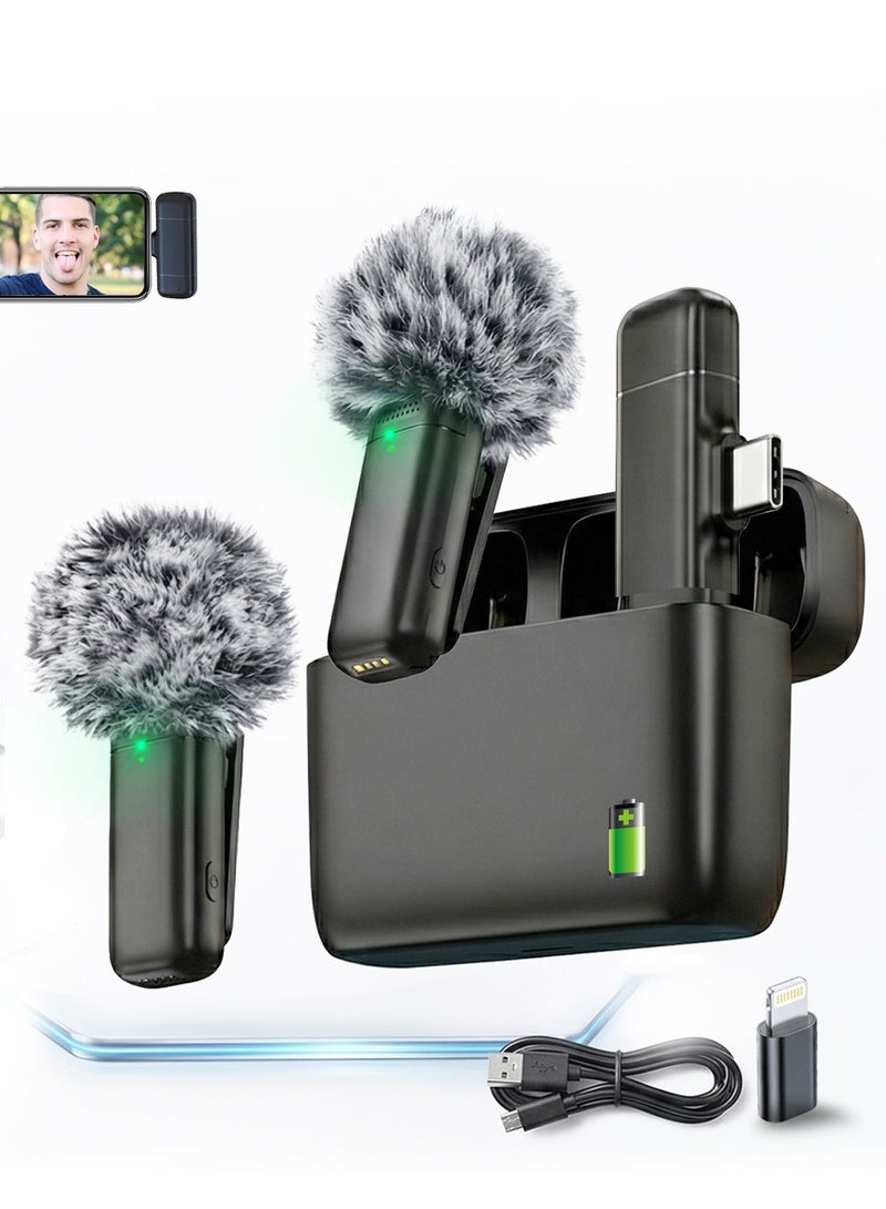 LUCKIER Wireless lavalier microphone for Type-C mobile phones, USB-C iPhone 15 charging case, noise-cancelling mini lavalier microphone, clip-on microphone for video recording, streaming singing - Image 1