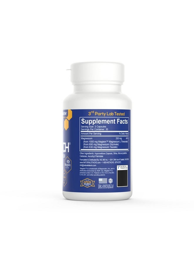 Natural Stacks - Magtech Magnesium Supplement Magtein Magnesium Lthreonate For Memory Glycinate For Sleep Taurate For Cramps  Recovery Triple Blended 100% Chelated Magnesium Complex 90 Count - Image 1