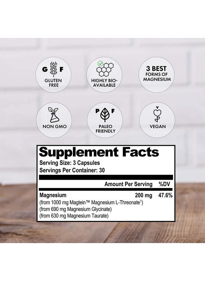 Natural Stacks - Magtech Magnesium Supplement Magtein Magnesium Lthreonate For Memory Glycinate For Sleep Taurate For Cramps  Recovery Triple Blended 100% Chelated Magnesium Complex 90 Count - Image 1