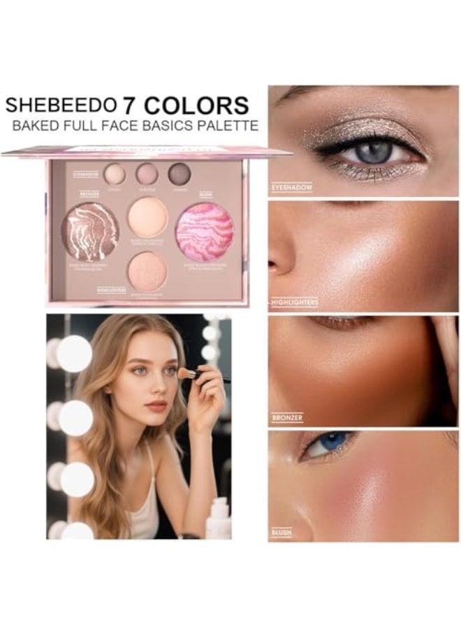 All in One Baked Palette Makeup Set, Cosmetic Make Up Baked Starter Kit, Includes Blush, Bronzer, 2 Highlighters and 3 Eyeshadows, Makeup Kit Gift for Women - Image 2