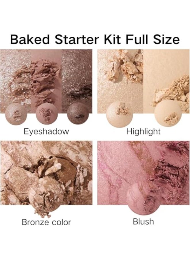 All in One Baked Palette Makeup Set, Cosmetic Make Up Baked Starter Kit, Includes Blush, Bronzer, 2 Highlighters and 3 Eyeshadows, Makeup Kit Gift for Women - Image 3
