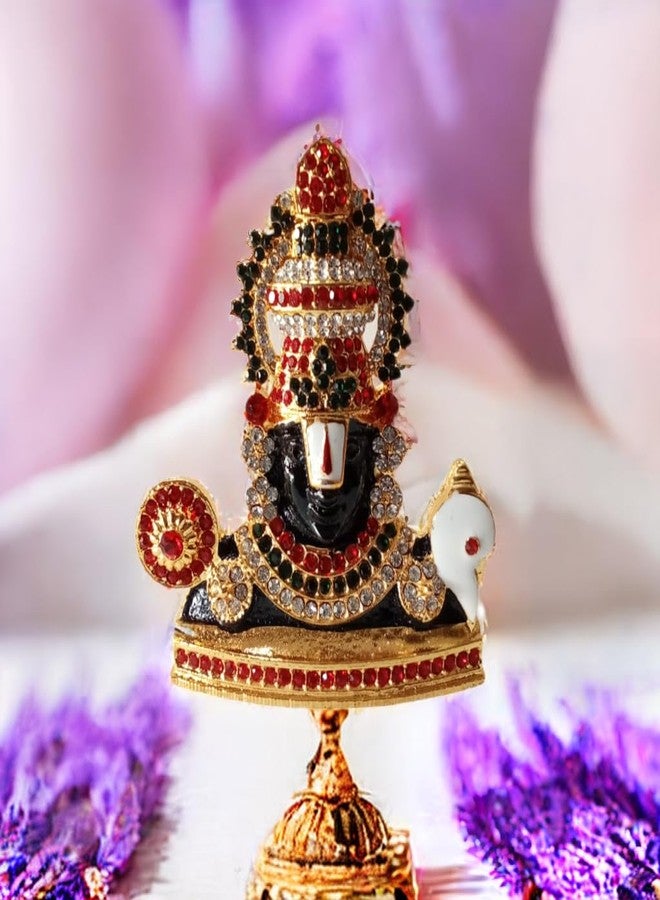 BEXCO Lord Venkateswara Balaji Multi Colored Stone Studded Gold Finish self Standing Statue for car Dashboard (0266col) - Image 2