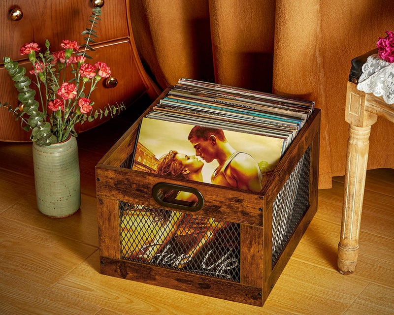 3IngSeagulls Vinyl Record Storage Crate Wooden Record Holder, Classic Cube Record Organizer Storage 100+ Records, Brown Color Vinyl Record Holder for Albums Super Easy to Assembleâ€¦ - Image 2