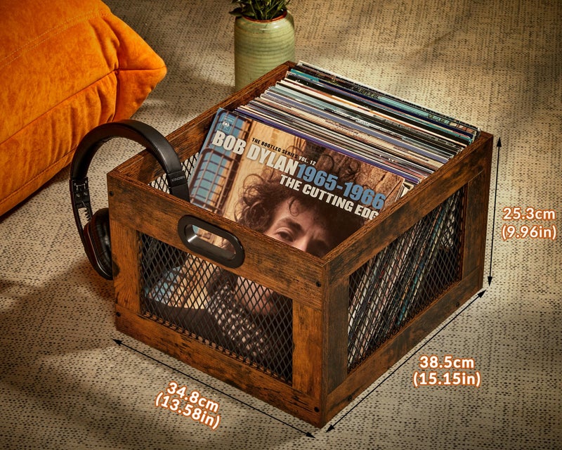 3IngSeagulls Vinyl Record Storage Crate Wooden Record Holder, Classic Cube Record Organizer Storage 100+ Records, Brown Color Vinyl Record Holder for Albums Super Easy to Assembleâ€¦ - Image 4