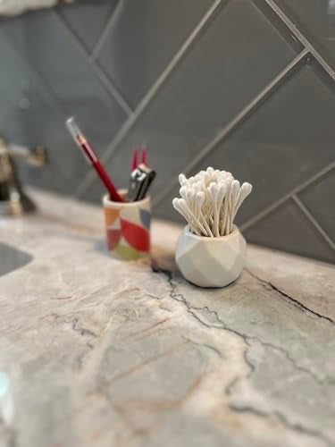 Home Haven Decorative Q Tip Holder - Classic White Oval Design - Adorable 2" Qtip Jar - Image 4