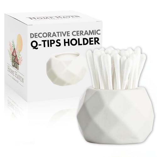 Home Haven Decorative Q Tip Holder - Classic White Oval Design - Adorable 2" Qtip Jar - Image 1