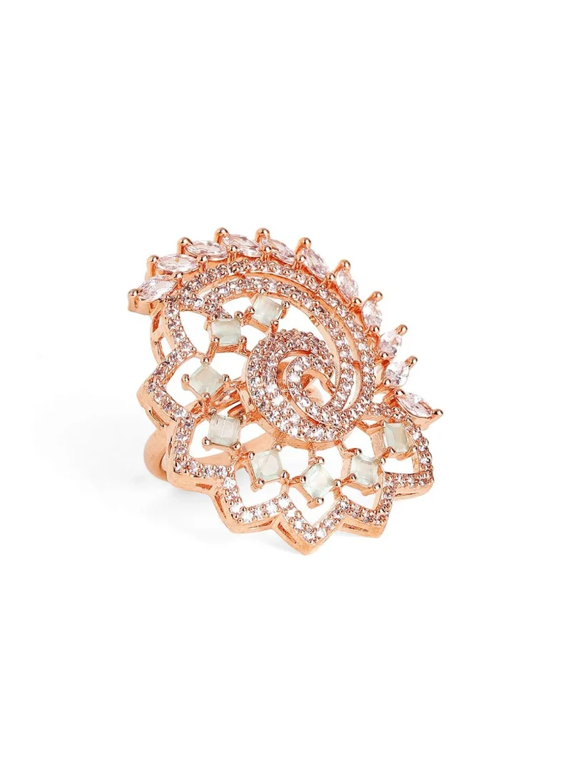 Priyaasi Rose Peacock Shaped American Diamond Stone-Studded Finger Ring