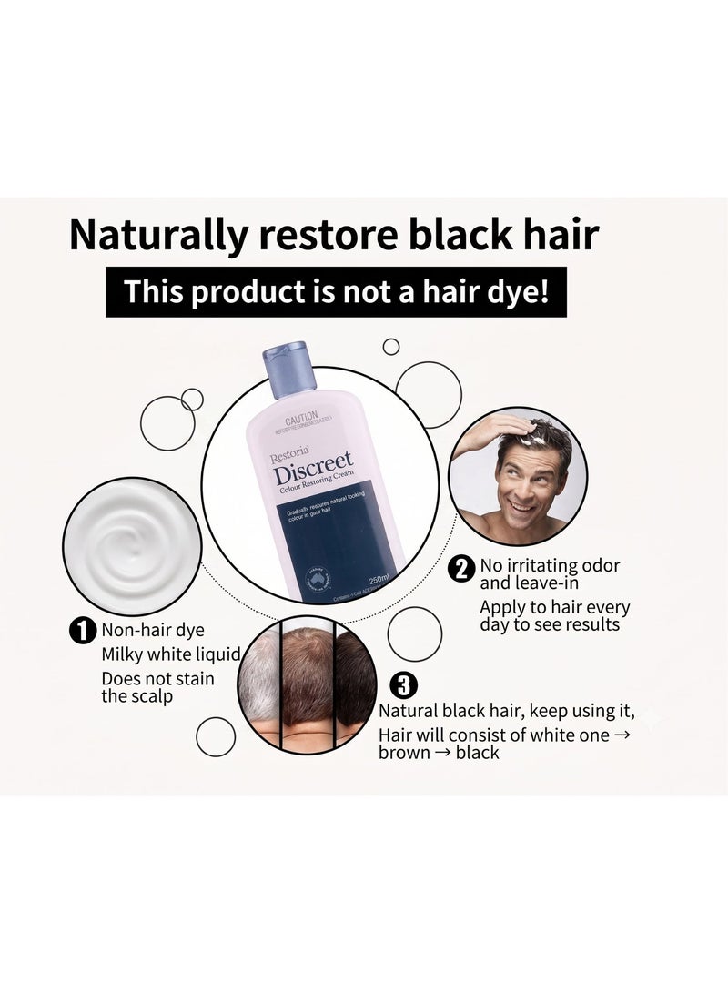 Restoria Discreet Colour Restoring Cream for Grey Hair, Gradually Restores Natural Hair Colour, Suitable for Men & Women, 250ml - Image 2