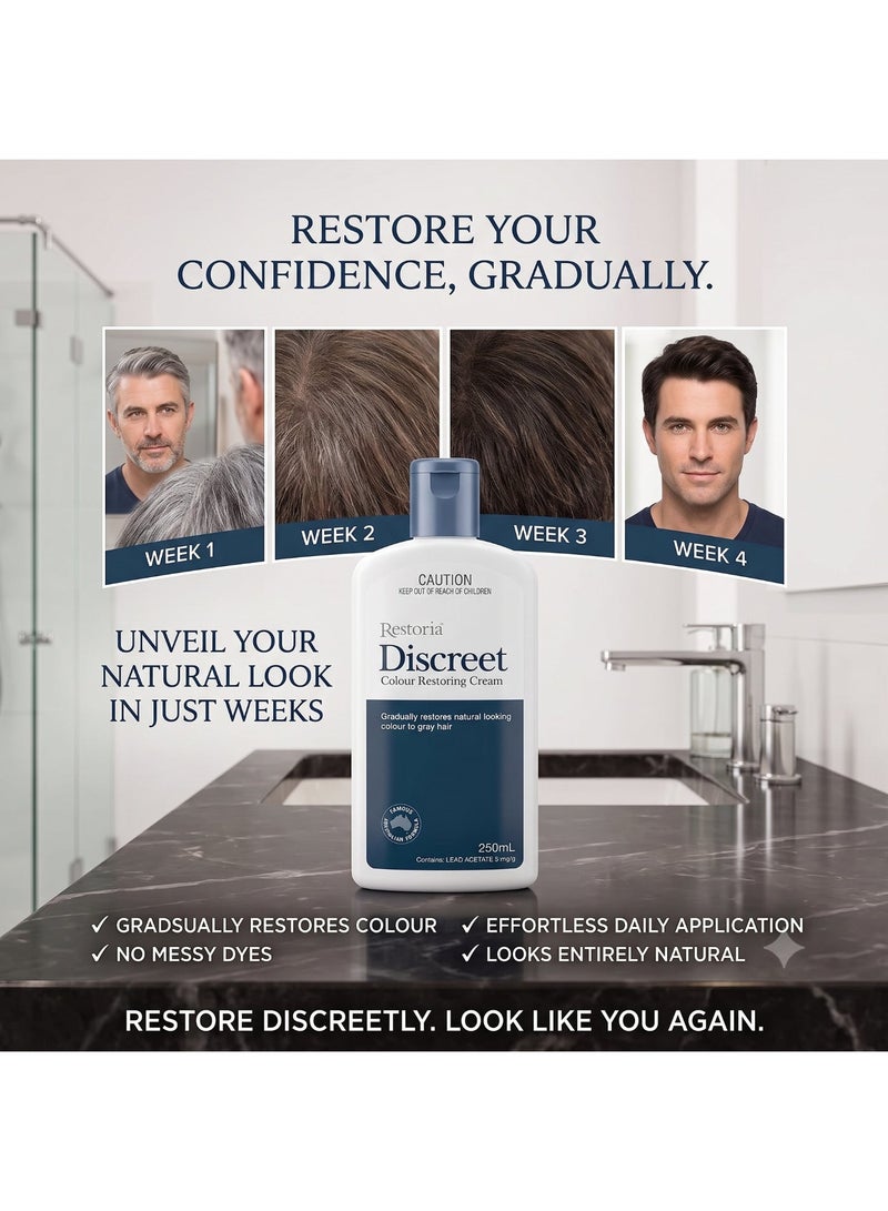 Restoria Discreet Colour Restoring Cream for Grey Hair, Gradually Restores Natural Hair Colour, Suitable for Men & Women, 250ml - Image 4