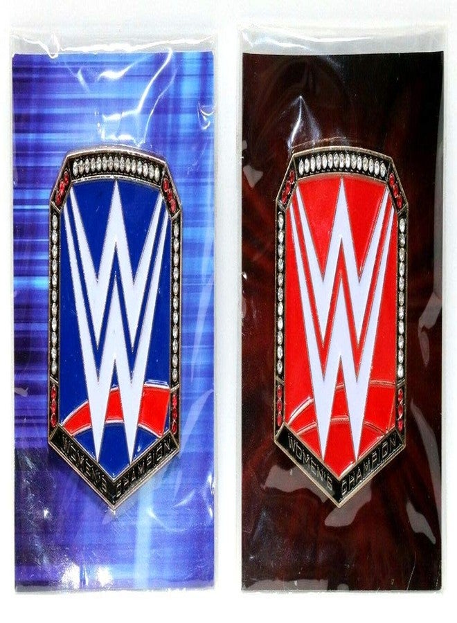 Loot Crate Set of 2 WWE Women's Raw RED and Smackdown Blue Championship Pins Slam Crate - Image 1