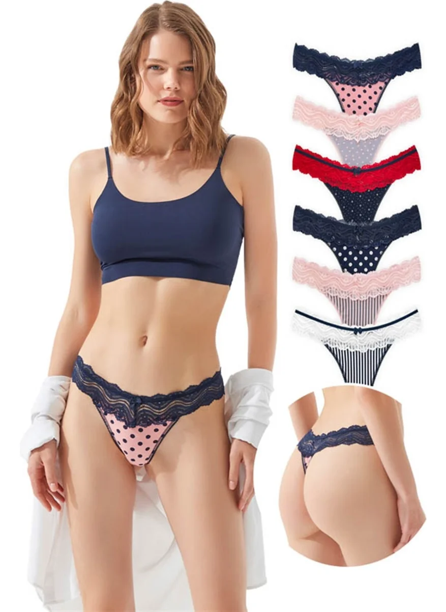 كوتن هيل Lace Detailed Cotton Women's Thong Panties 6-Pack