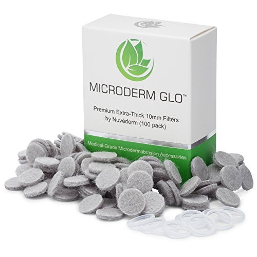 Microderm GLO Premium ExtraThick 10mm Filters by Nuvderm 100 pack Medical Grade Microdermabrasion Accessories with Patented Safe3D Technology Safe for All Skin Types