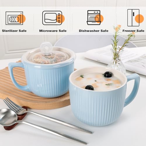 ZEBERBO Ceramic Soup Bowls with Vented Lid, 32 Ounce Soup Mug with Handle, 2packs 5 inch Jumbo Soup Cups, Wide Large Cereal Bowl for Oatmeal, Gumbo Salad, Microwave Oven Safe (GlossBlue) - Image 4