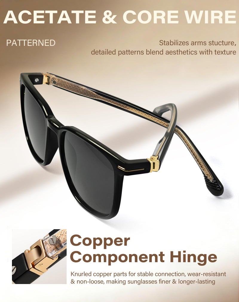 Joopin Black Acetate Square Sunglasses for Men Women Retro Sun Glasses Polarized UV Protection Shades Sunnies - Image 4
