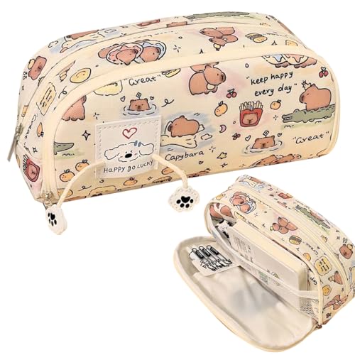Climberty® Pencil Case Pencil Pouch Cartoon Capybara Pencil Pouch Student Pencil Storage Bag Dual Layer Zip-up Pencil Pouch Office School Stationeries Organizer Bag for Art Supplies, Pens, Accessories - Image 1