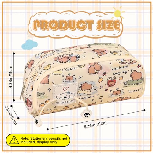 Climberty® Pencil Case Pencil Pouch Cartoon Capybara Pencil Pouch Student Pencil Storage Bag Dual Layer Zip-up Pencil Pouch Office School Stationeries Organizer Bag for Art Supplies, Pens, Accessories - Image 2