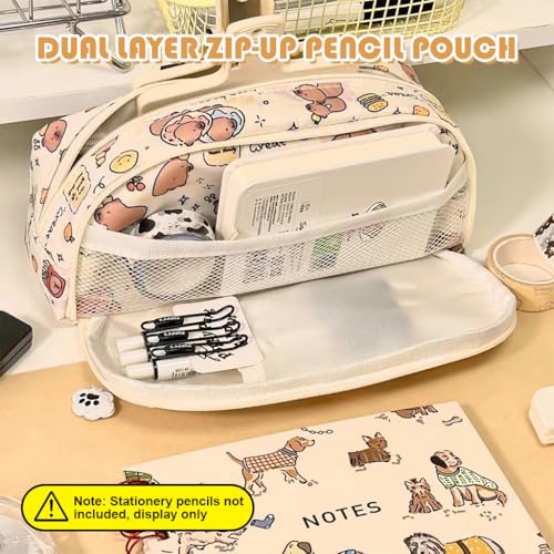 Climberty® Pencil Case Pencil Pouch Cartoon Capybara Pencil Pouch Student Pencil Storage Bag Dual Layer Zip-up Pencil Pouch Office School Stationeries Organizer Bag for Art Supplies, Pens, Accessories - Image 3