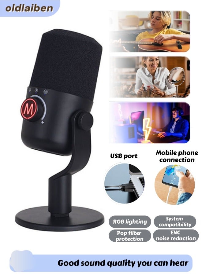 oldlaiben USB Microphone, Noise-canceling Microphone, USB Condenser Podcast Microphone With Bracket, For Computer, Cell Phone, Live Broadcast, K Song, Recording, Online Class Teaching - Image 1