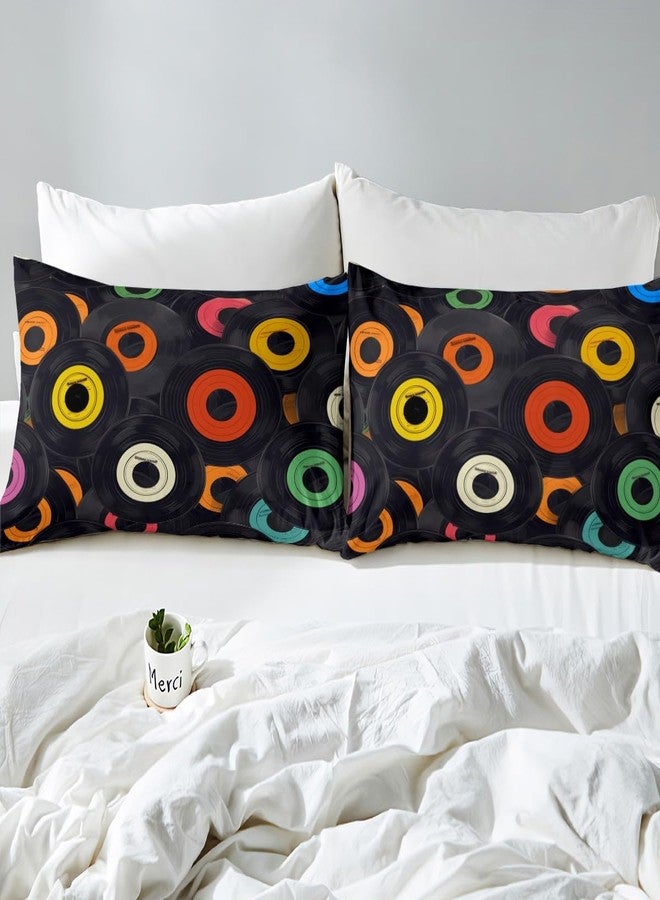 Homewish Musical Theme Comforter Cover Set Colorful Vinyl Records Decor Duvet Cover (No Comforter) with Zipper Ties Soft Microfiber Bedspread Cover (1 Duvet Cover + 2 Pillow Cases) Queen Size - Image 5