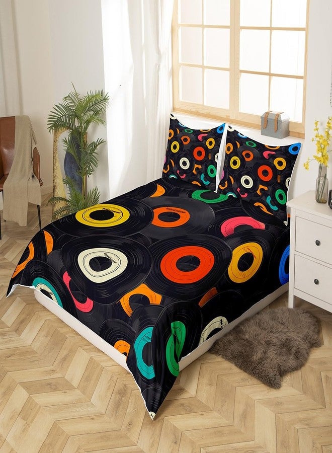 Homewish Musical Theme Comforter Cover Set Colorful Vinyl Records Decor Duvet Cover (No Comforter) with Zipper Ties Soft Microfiber Bedspread Cover (1 Duvet Cover + 2 Pillow Cases) Queen Size - Image 4