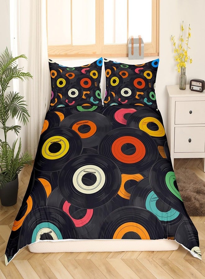 Homewish Musical Theme Comforter Cover Set Colorful Vinyl Records Decor Duvet Cover (No Comforter) with Zipper Ties Soft Microfiber Bedspread Cover (1 Duvet Cover + 2 Pillow Cases) Queen Size - Image 3