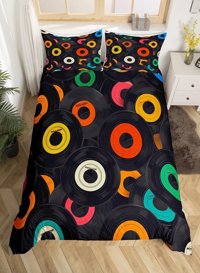 Homewish Musical Theme Comforter Cover Set Colorful Vinyl Records Decor Duvet Cover (No Comforter) with Zipper Ties Soft Microfiber Bedspread Cover (1 Duvet Cover + 2 Pillow Cases) Queen Size - Image 2