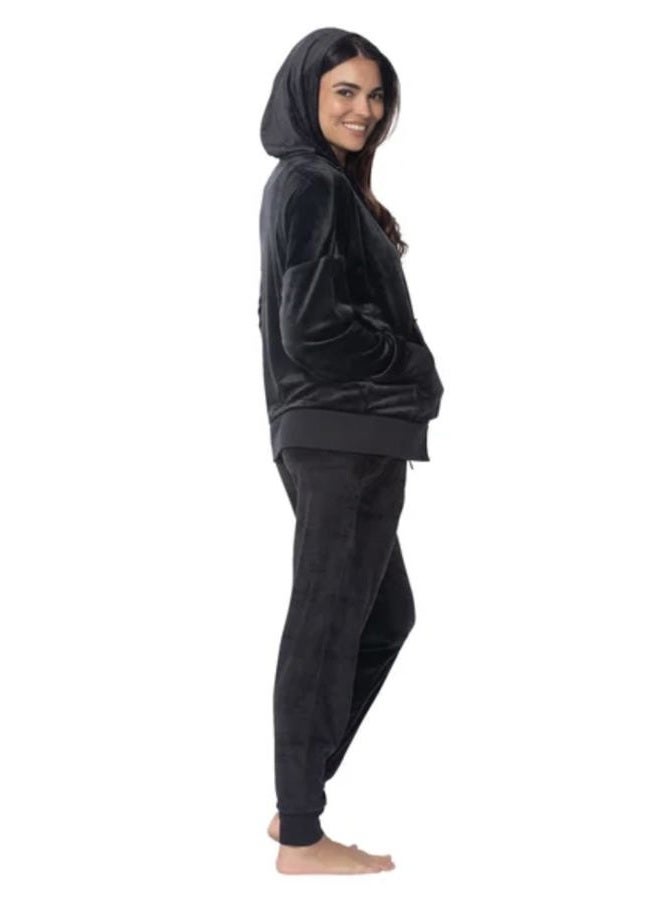 Felina Women's 2 Piece Velour Track Suit, Hoodie and Jogger Lounge Set, Black, S - Image 3