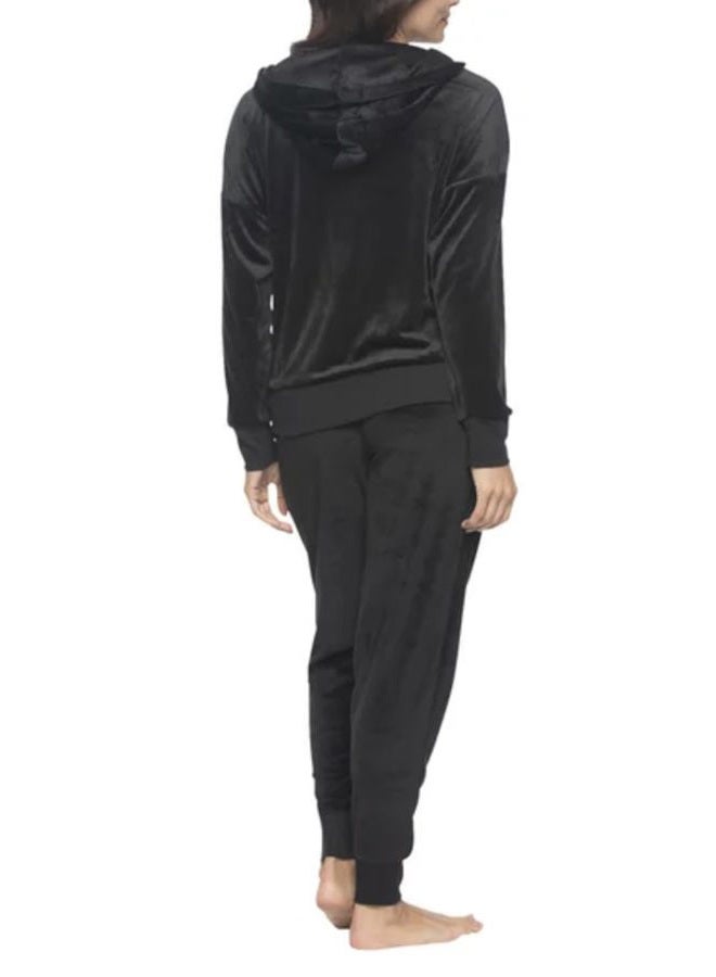 Felina Women's 2 Piece Velour Track Suit, Hoodie and Jogger Lounge Set, Black, S - Image 4