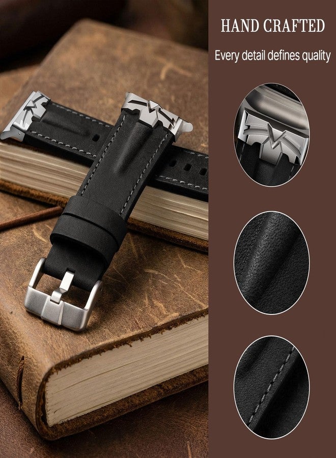 DABAOZA Compatible for Apple Watch Ultra 3 Band 49mm 46mm 45mm 44mm for Men Women, Genuine Leather Rugged Matel Connector Strap for iWatch Ultra 2 1 SE Series 11 10 9 8 7 6 5 4（Titanium/Black） - Image 4