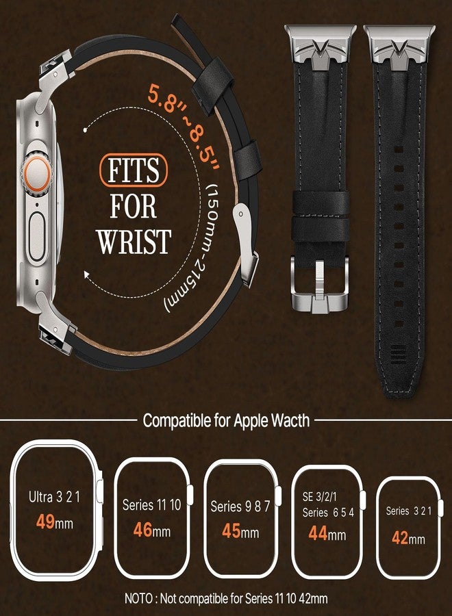 DABAOZA Compatible for Apple Watch Ultra 3 Band 49mm 46mm 45mm 44mm for Men Women, Genuine Leather Rugged Matel Connector Strap for iWatch Ultra 2 1 SE Series 11 10 9 8 7 6 5 4（Titanium/Black） - Image 3