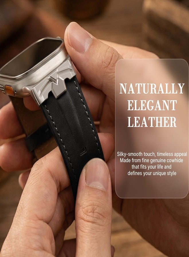 DABAOZA Compatible for Apple Watch Ultra 3 Band 49mm 46mm 45mm 44mm for Men Women, Genuine Leather Rugged Matel Connector Strap for iWatch Ultra 2 1 SE Series 11 10 9 8 7 6 5 4（Titanium/Black） - Image 5